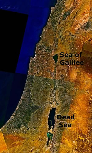 Satellite image of the Dead Sea and surrounding area