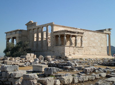The Erechtheum on the Acropolis in Athens, Greece