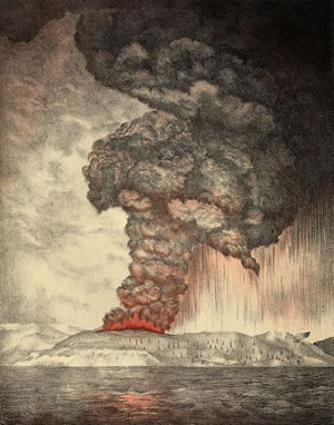 1888 Lithograph  of 1883 Krakatoa Eruption